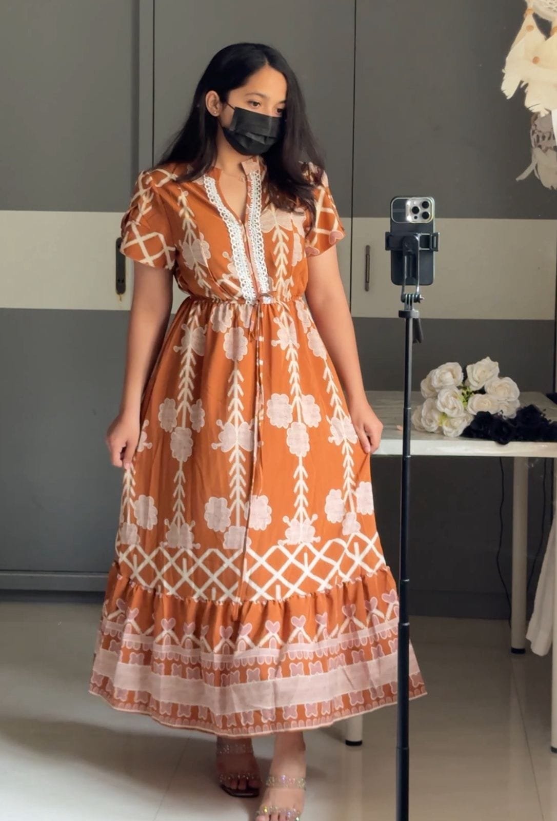 Natali Floral Printed Dress - Orange image