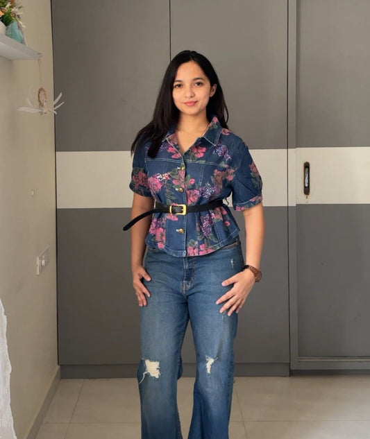 Lina Floral Denim Tops
