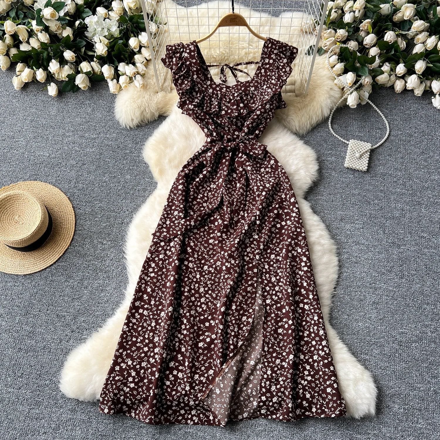 Otis Floral Midi Dress - Brown image
