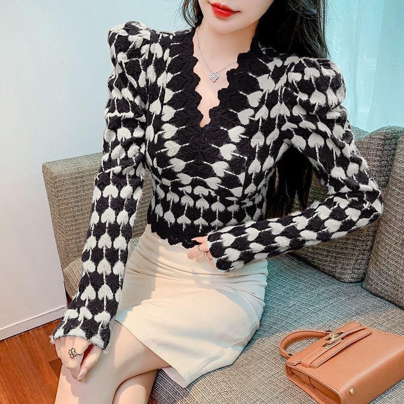 Hitty Lace Knitted Blouse - Black image