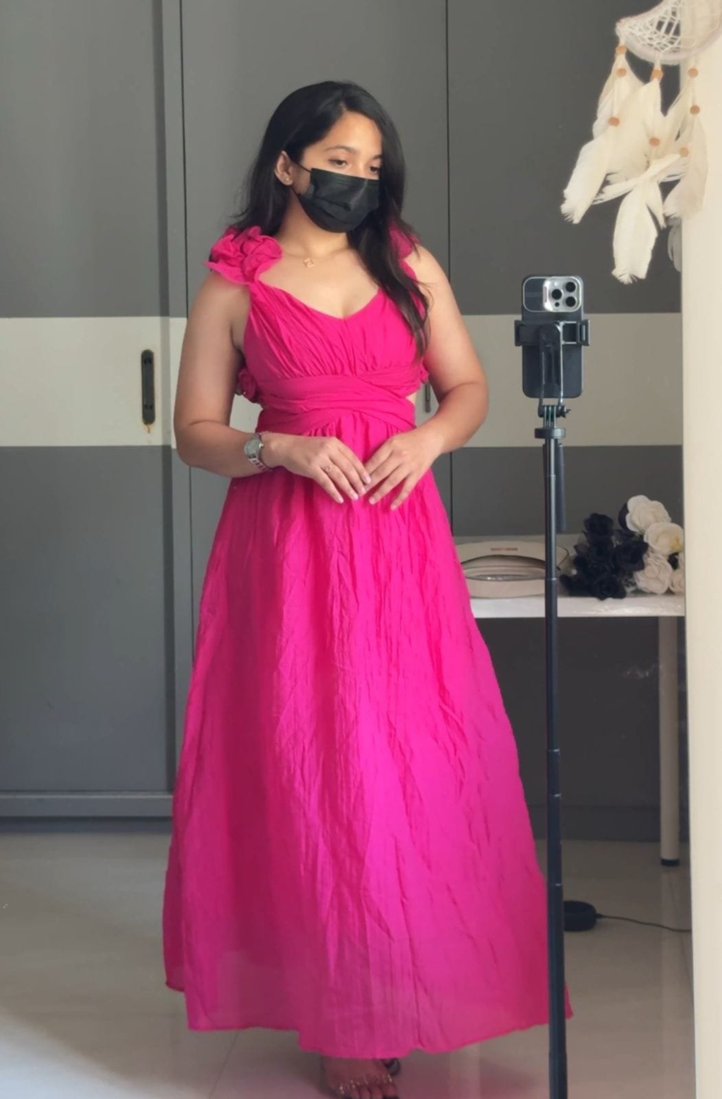 Rose Back-Tie Linen Maxi Dress image 0