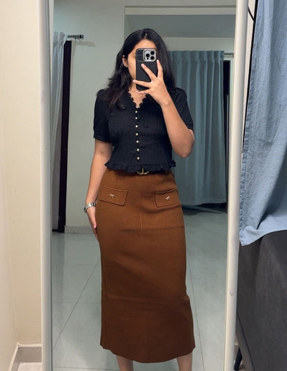 Cecil Premium Knit Midi Skirts - Light Brown image