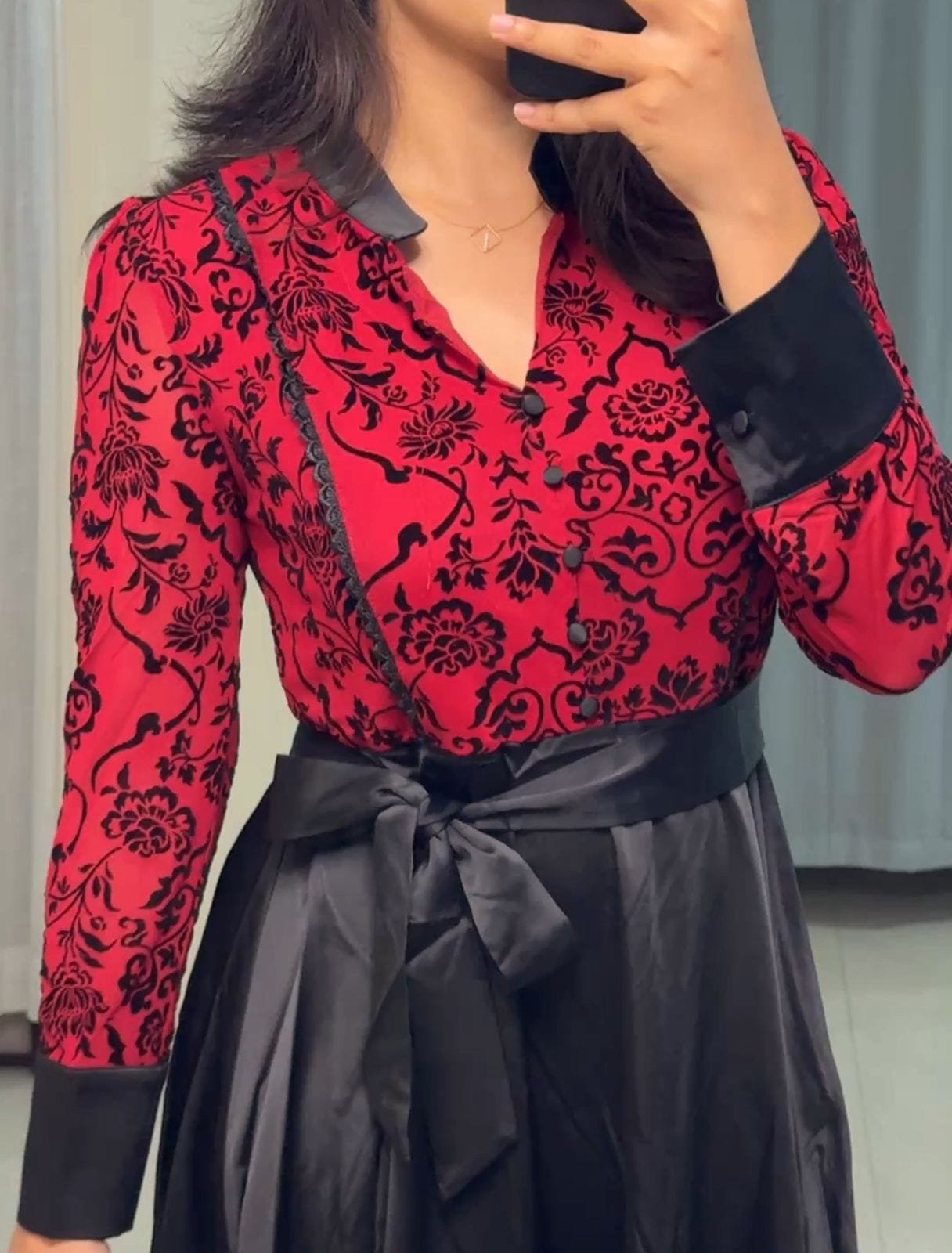 Xeni Velvet-Embossed Floral Dress image 1