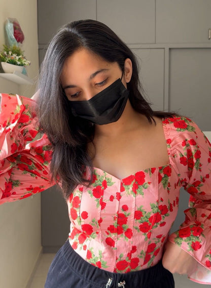 Floral Sweet Heart Neckline Tops
