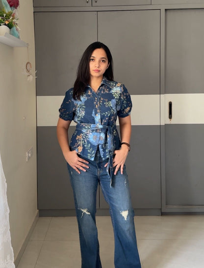 Lina Floral Denim Tops