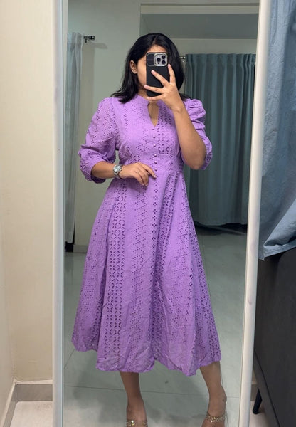 Remi Cotton Cutwork Midi Dress - Lavender, L image