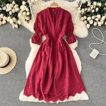 Delphi Cotton Cutwork Dress - Red image