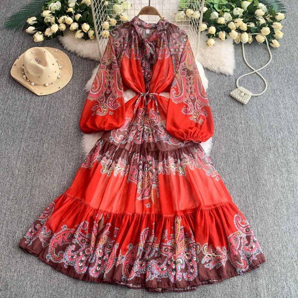 Sade Georgette Printed Dress - Red image