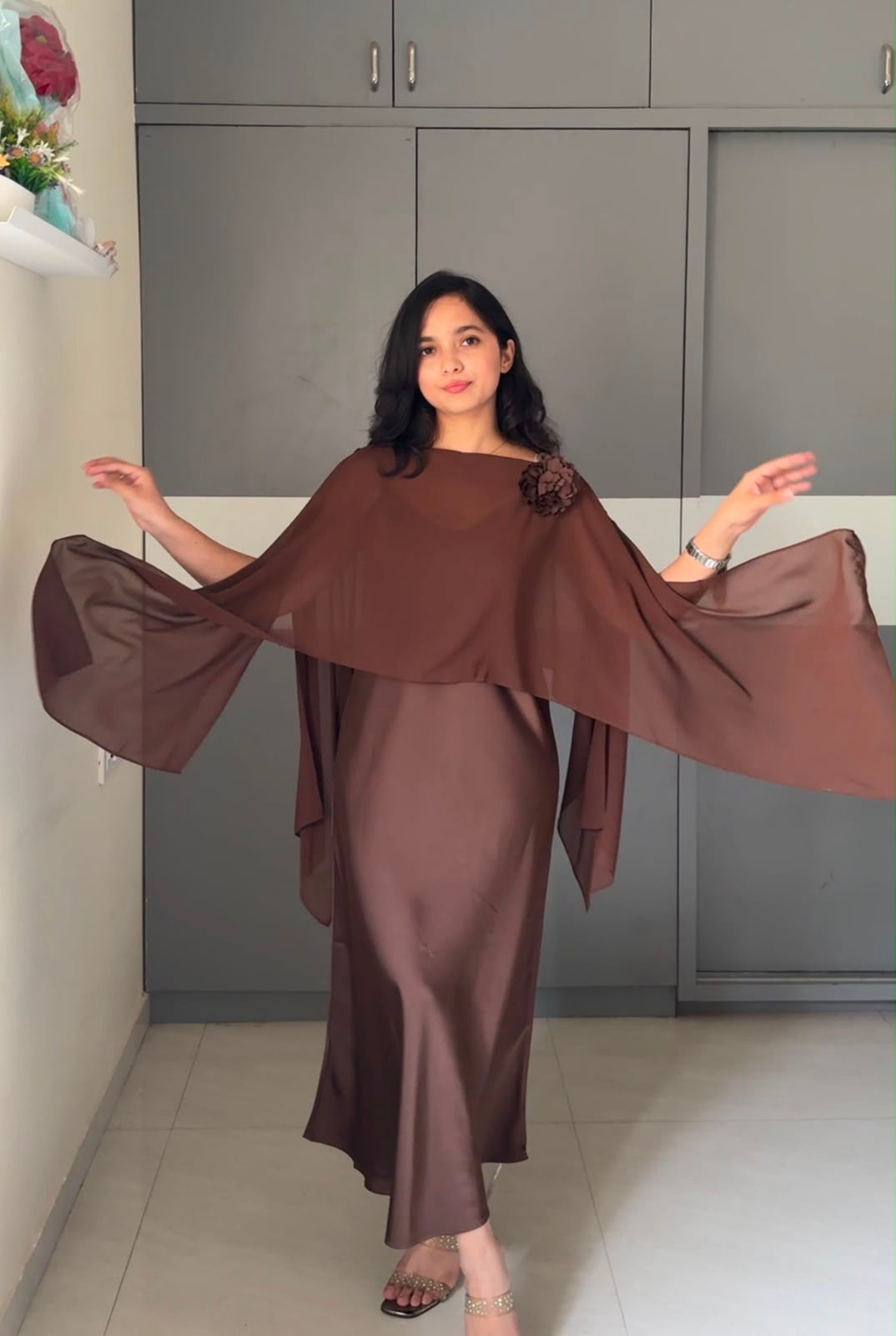 Leno Caped Dress