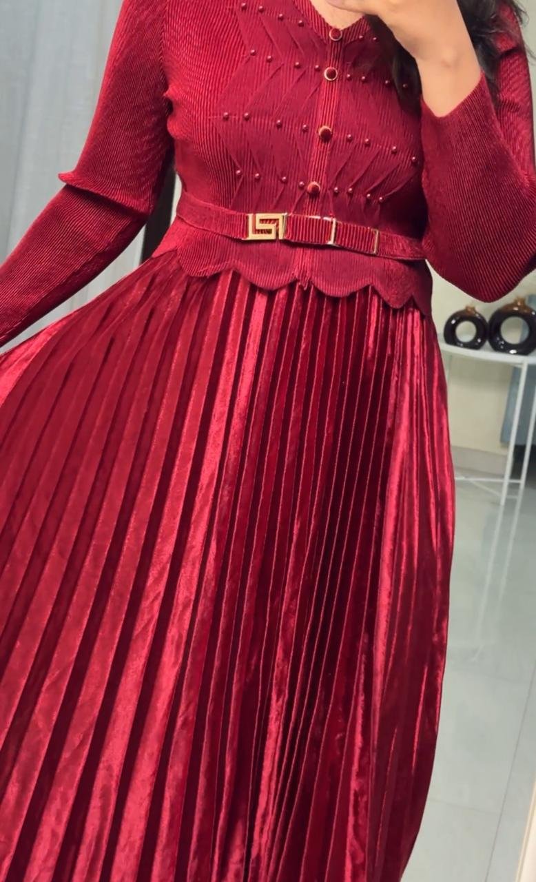 Rouge Velvet Pleated Dress image 1