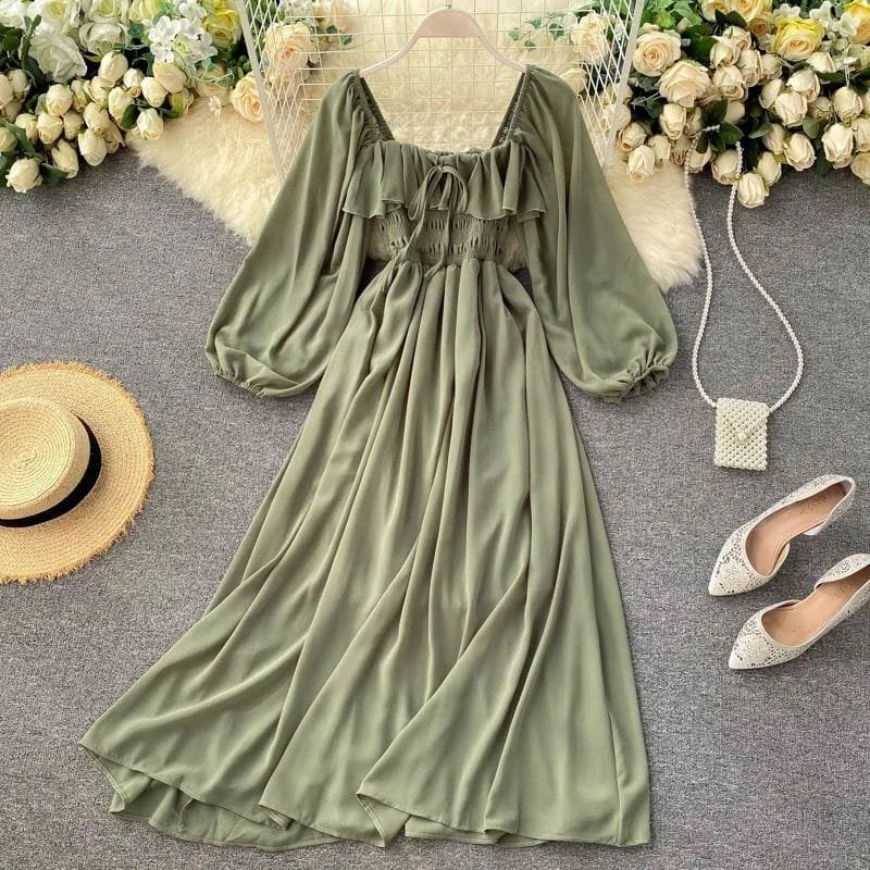 Zoe Bubble Sleeves Dress - Green image