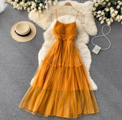 Aya Mesh Dress - Mustard image