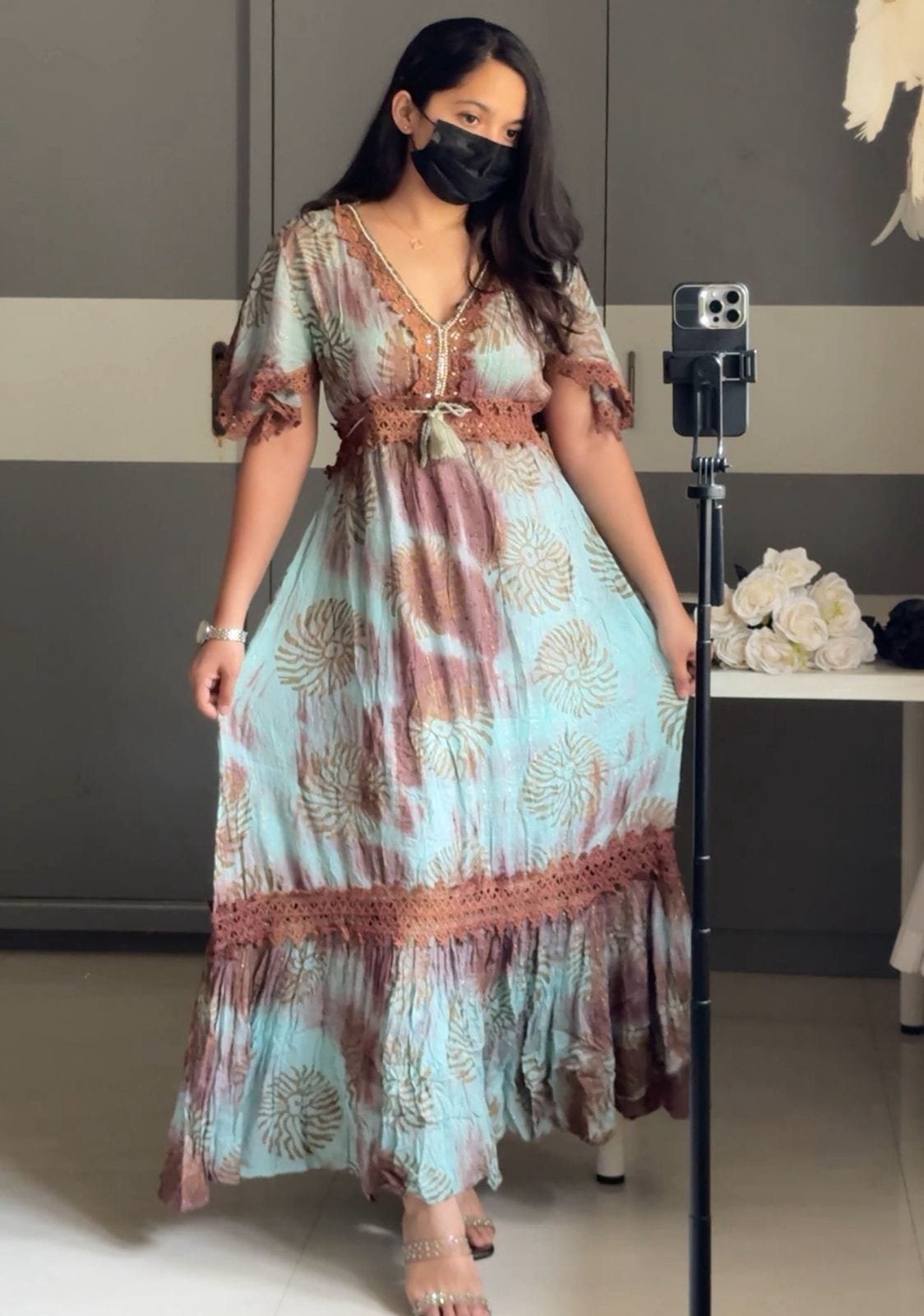 Bohemian Cotton Maxi Dress - Light Blue image