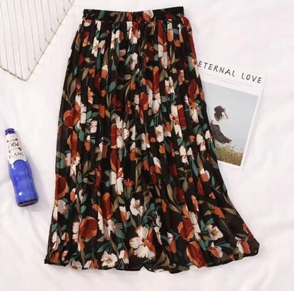 Nami Floral Pleated Skirts - Black image