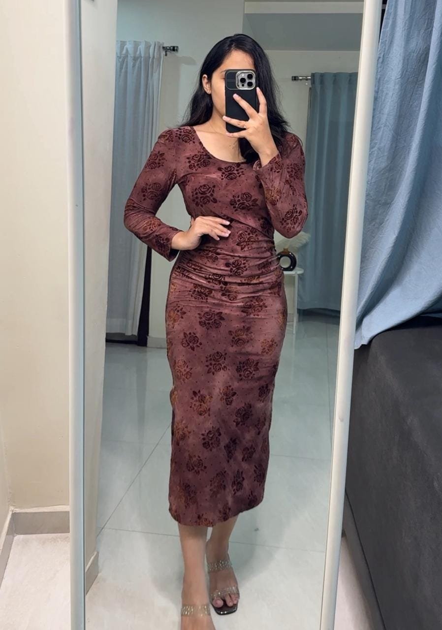 Emma Velvet Embossed Bodycon - 2 image