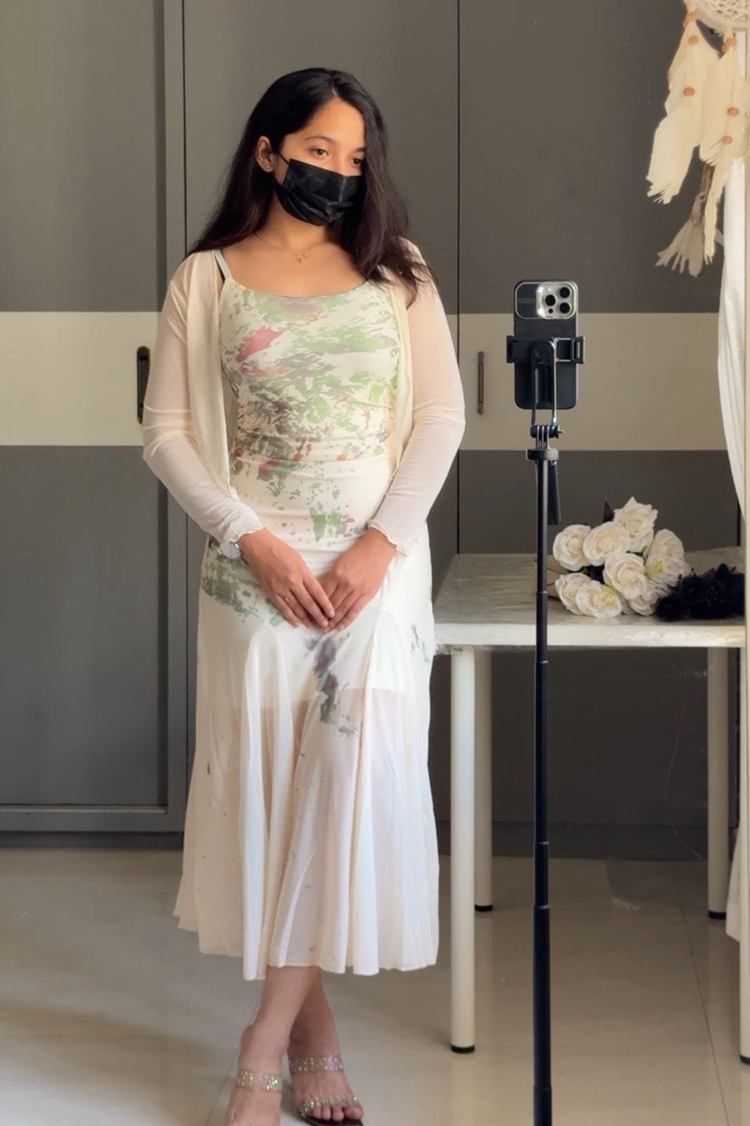 Jia Mesh Floral Printed Co-Ords - Pistachio, Free Size image