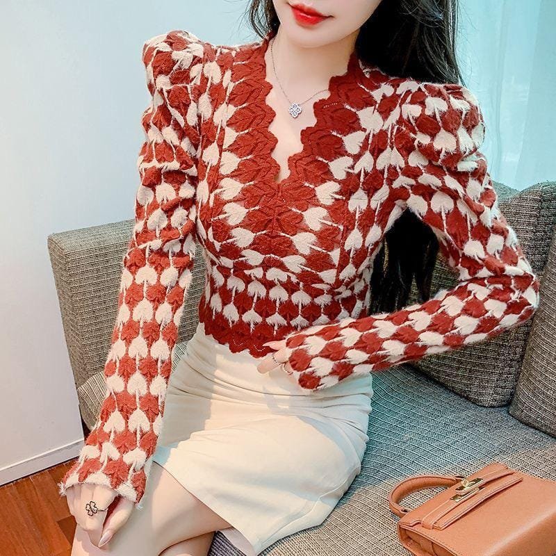 Hitty Lace Knitted Blouse - Rust image