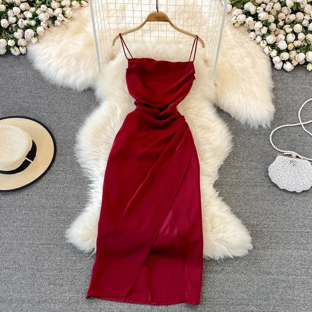 Cosmo Satin Dress - Maroon image