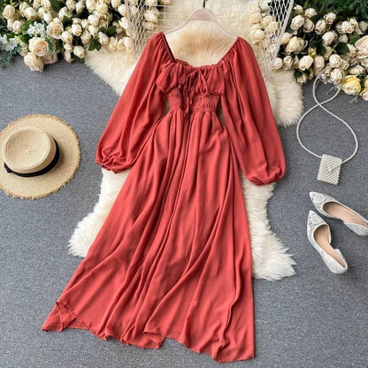 Zoe Bubble Sleeves Dress - Brick Red image