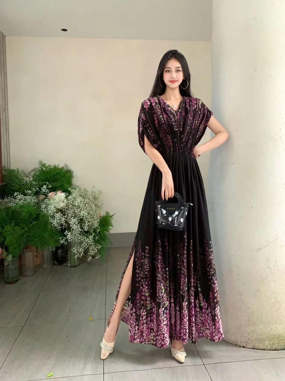 Hana Floral Maxi Dress - Purple image