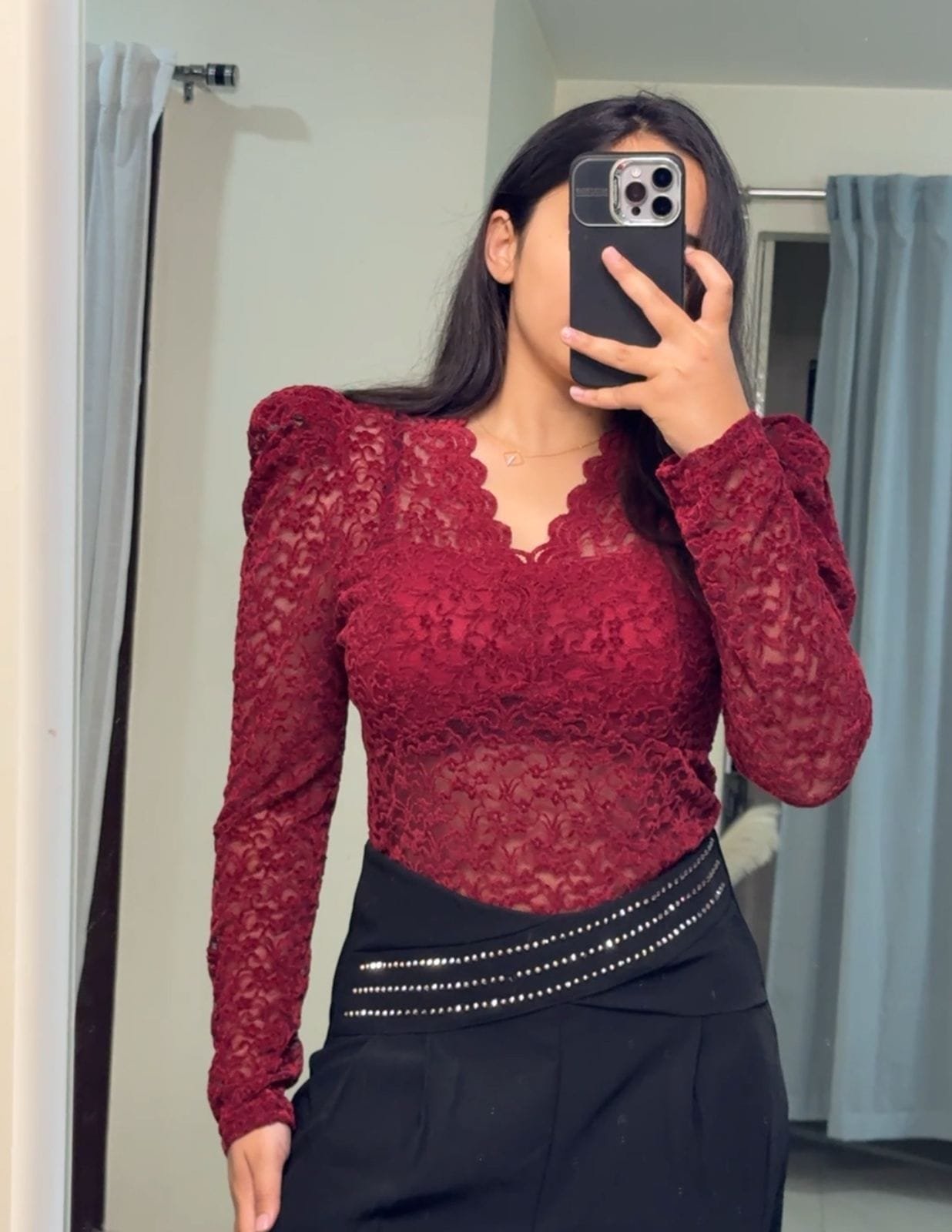 Ottilie Mesh Padded Tops - Maroon image
