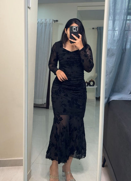 Haze Floral Embossed Mesh Bodycons - Black image
