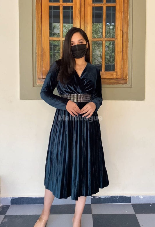 Velvet V-Neck Midi Dress image 0