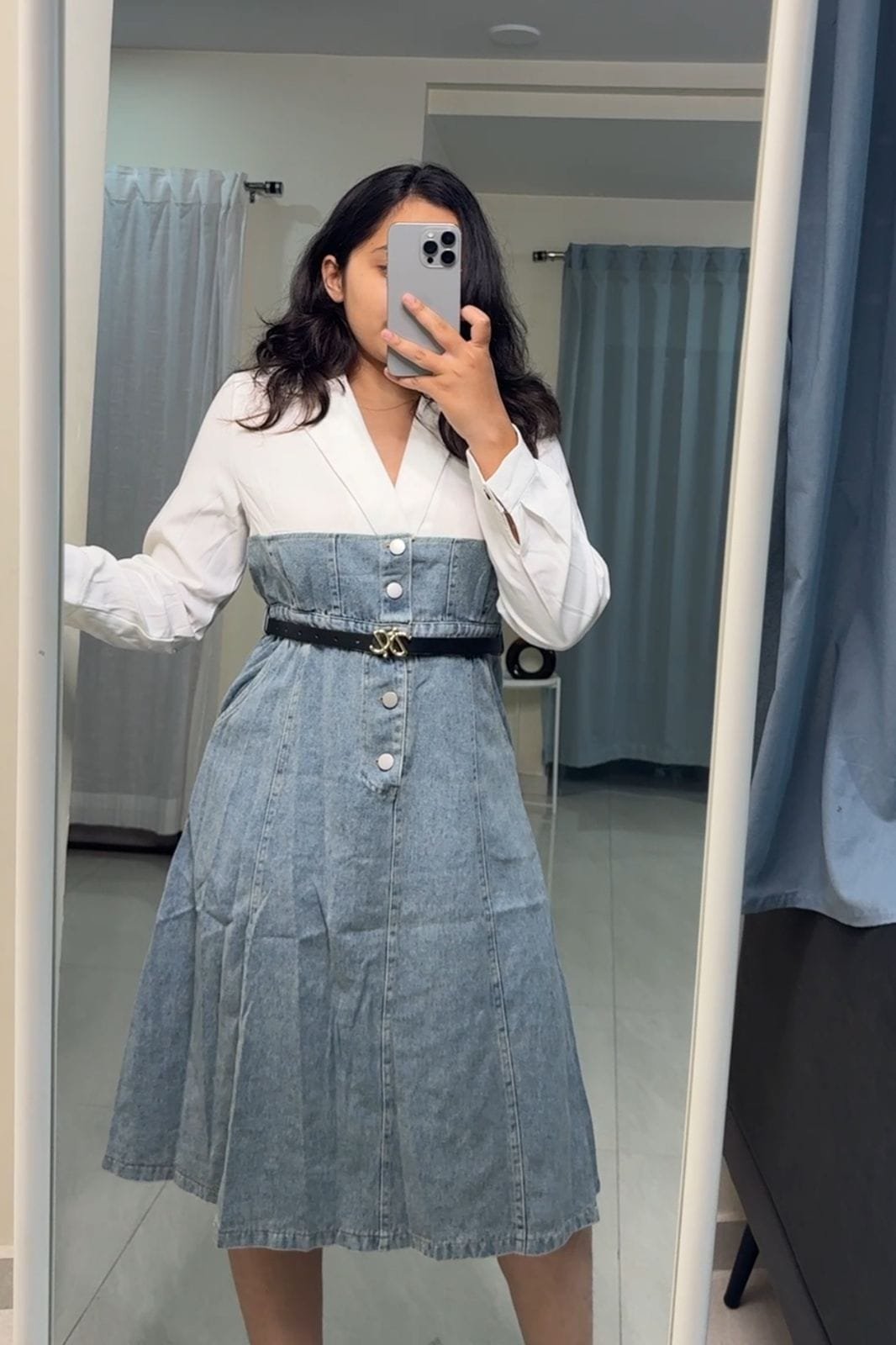 Fonsie Denim Dress - White image