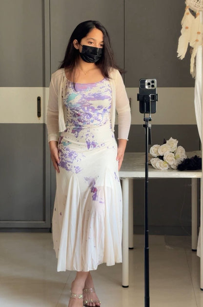 Jia Mesh Floral Printed Co-Ords - Lavender, Free Size image