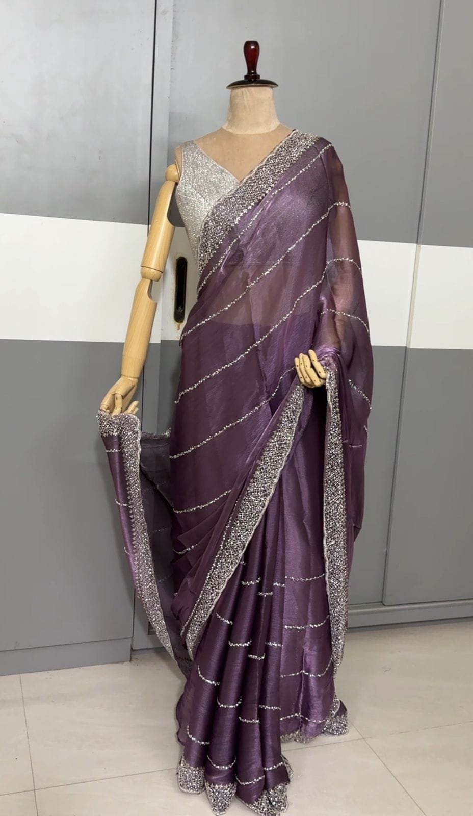 Premium Organza Silk Shimmer Sarees - Lilac image