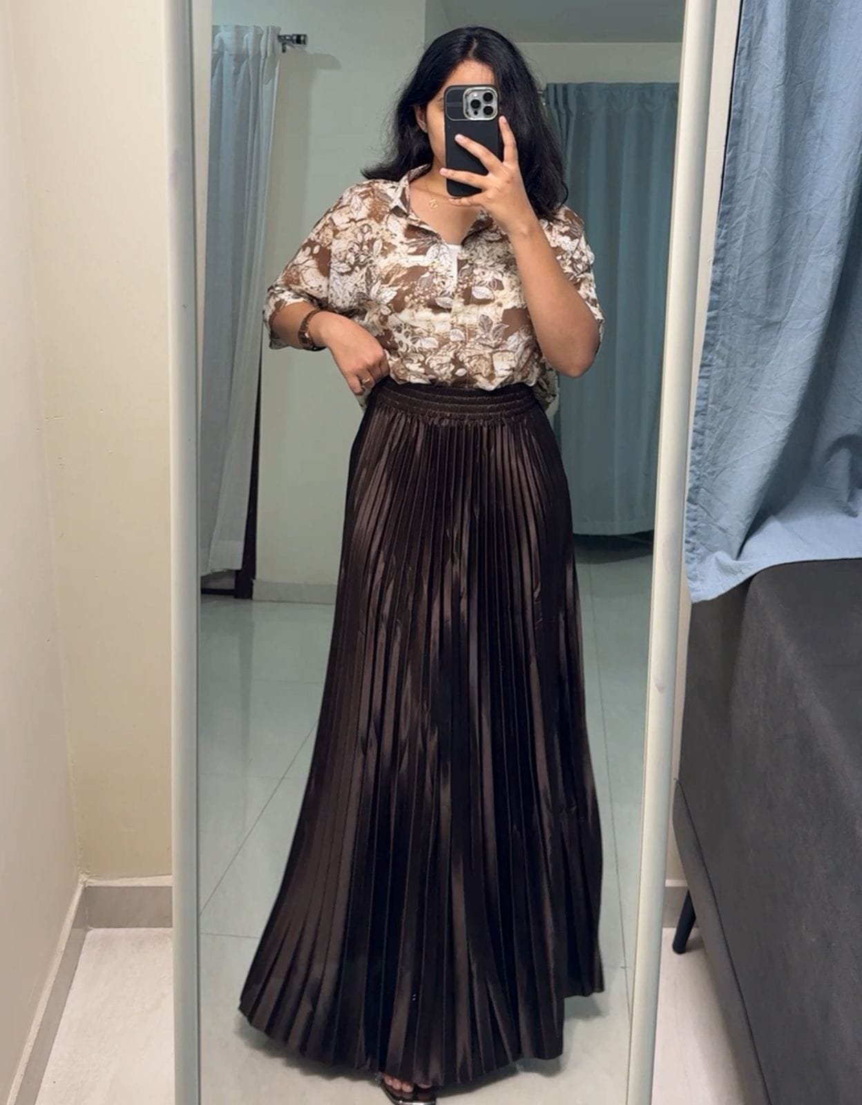 Via Satin Skirts - Brown image