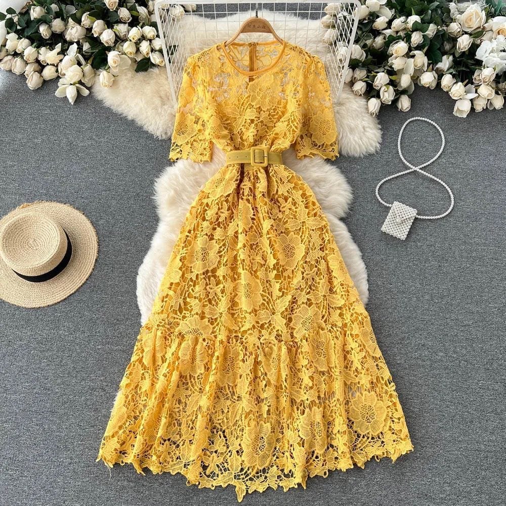 Atlas Lace Frocks - Mustard image