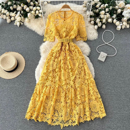 Atlas Lace Frocks - Mustard image