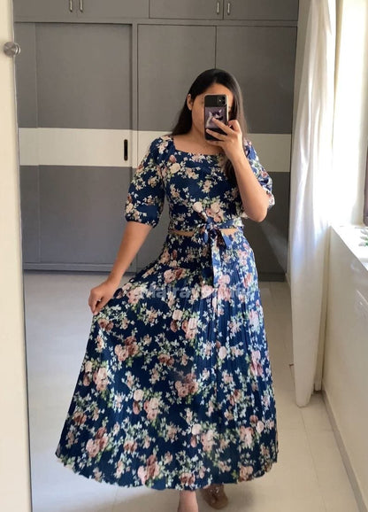 Georgette Floral Co-Ords - Navy Blue image