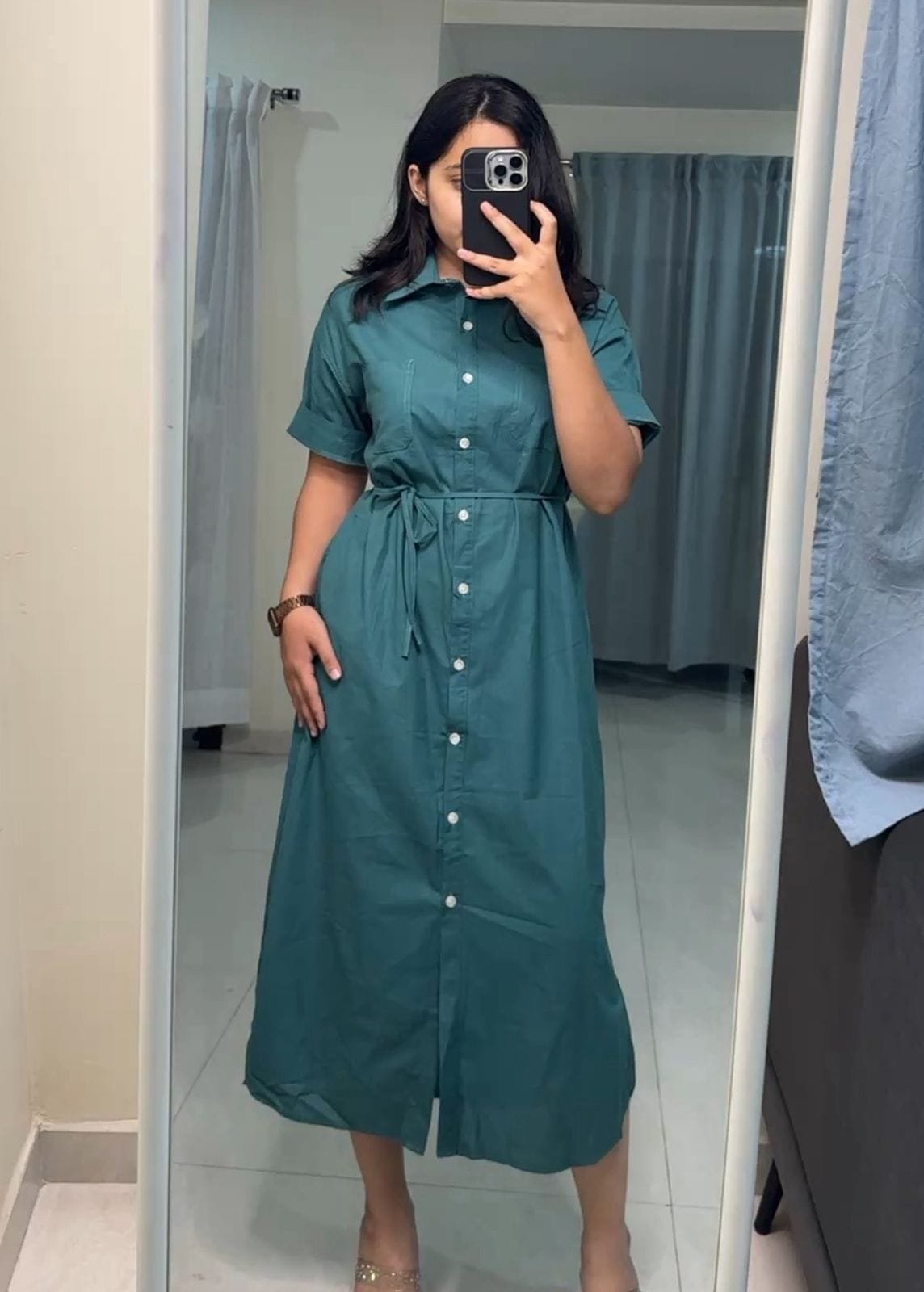 Tania Linen Shirt Dress - Teel Blue image