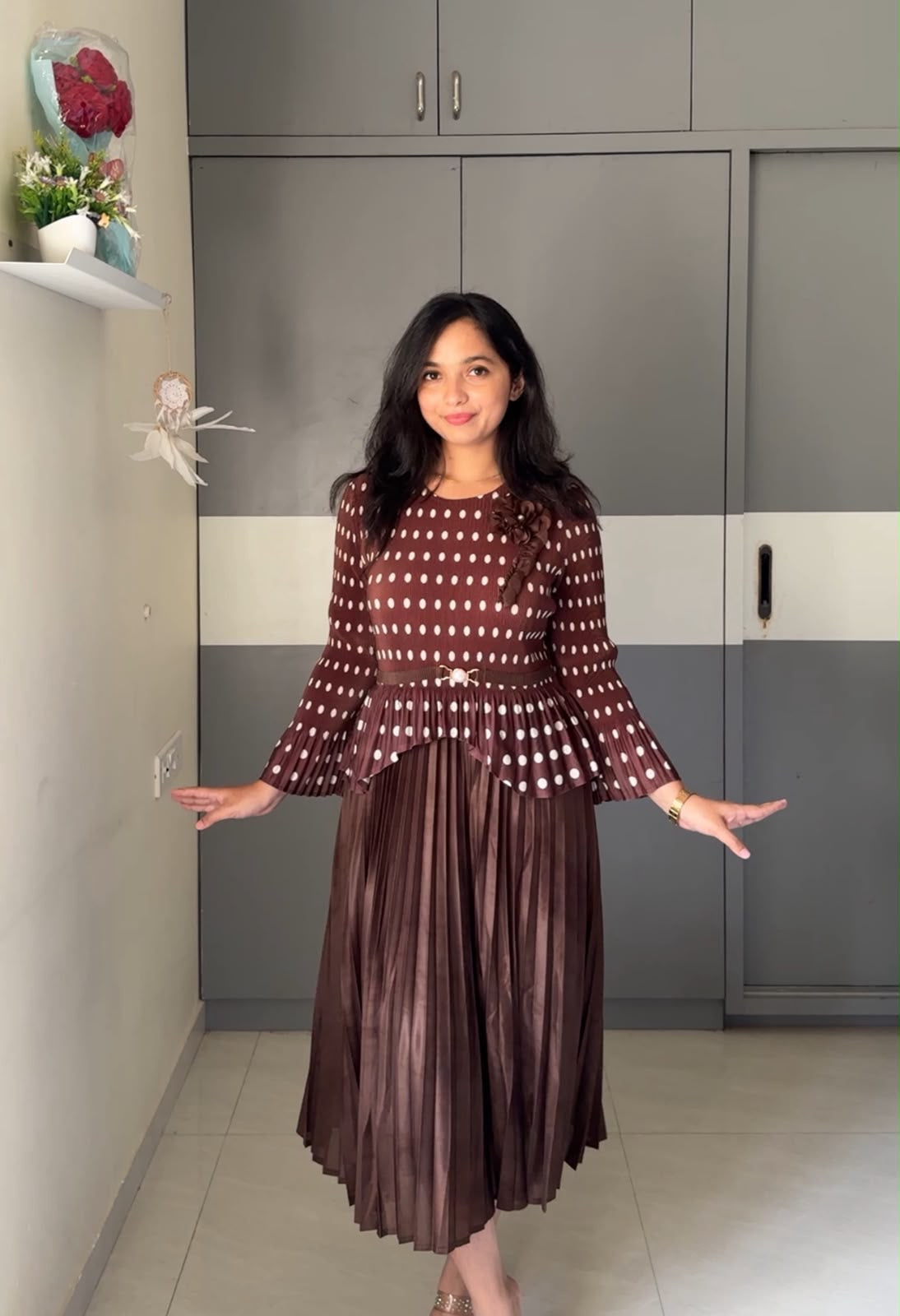 Neya Polka Dot Pleated Dress