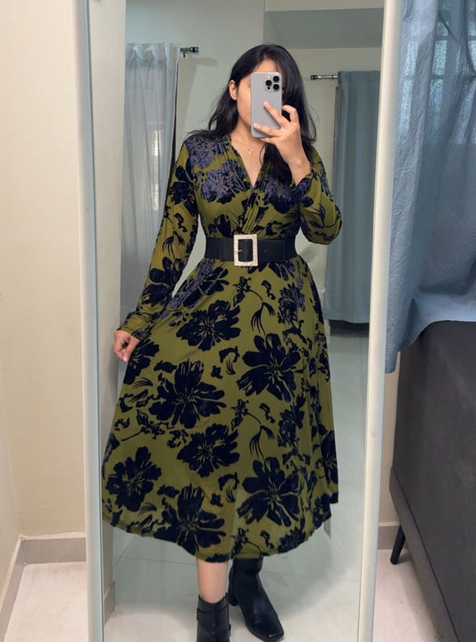 Betty Mesh Velvet Embossed Dress