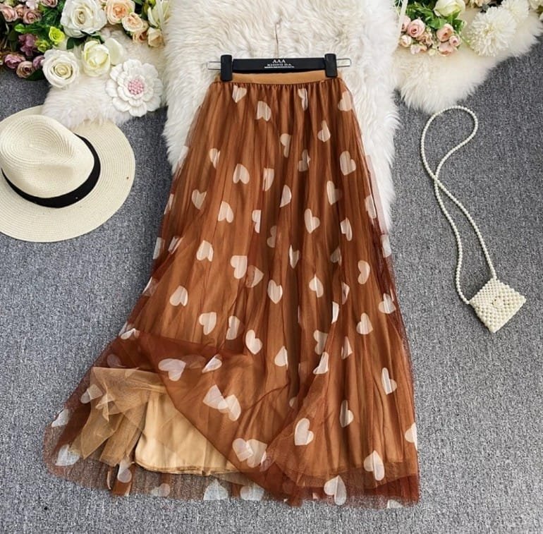 Coffee Heart Pleated Skirts
