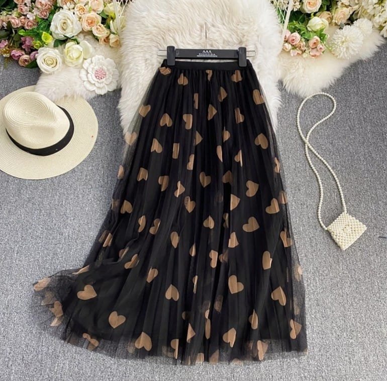 Coffee Heart Pleated Skirts