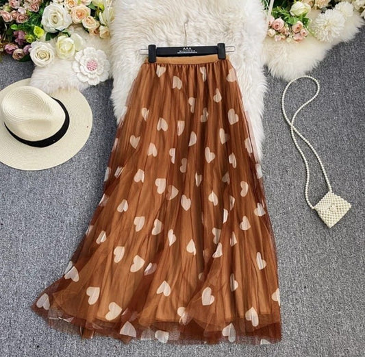 Coffee Heart Pleated Skirts
