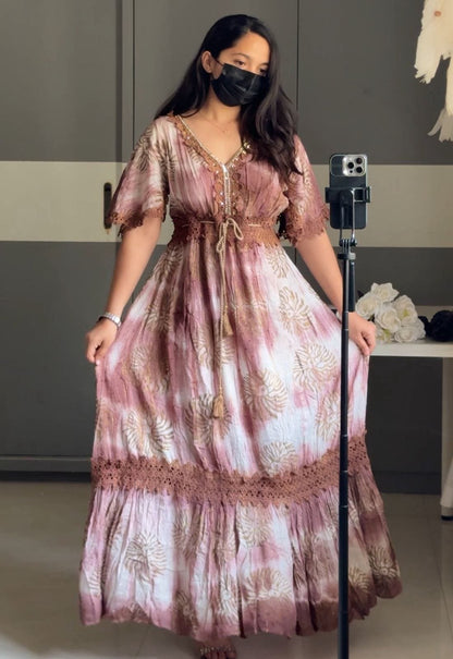 Bohemian Cotton Maxi Dress - Brown image