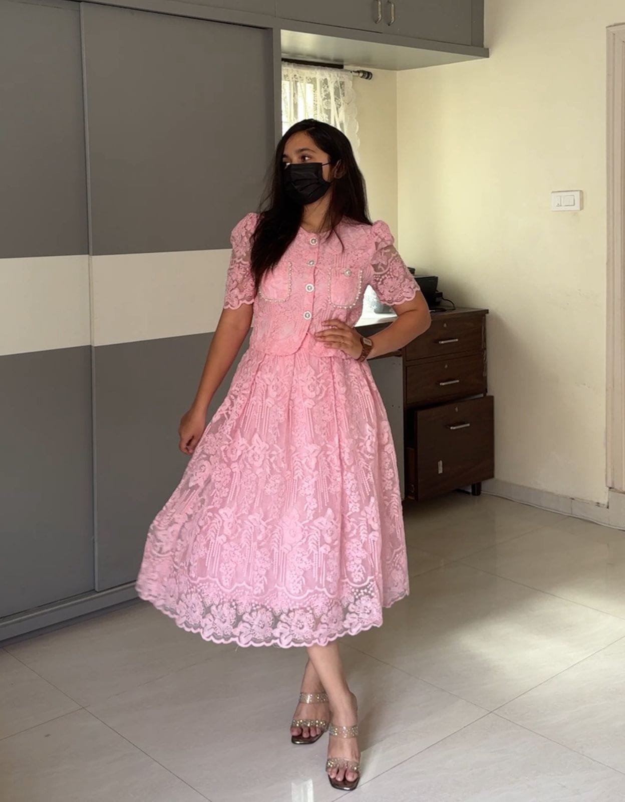 Jolly Embroidered Organza Co-Ords - Pink image