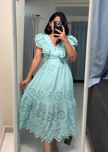 Fenna Hacoba Cutwork Dress - Light Blue image