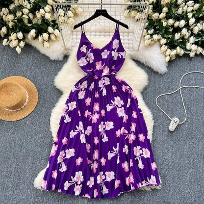 Nia Floral Pleated Dress - Purple image