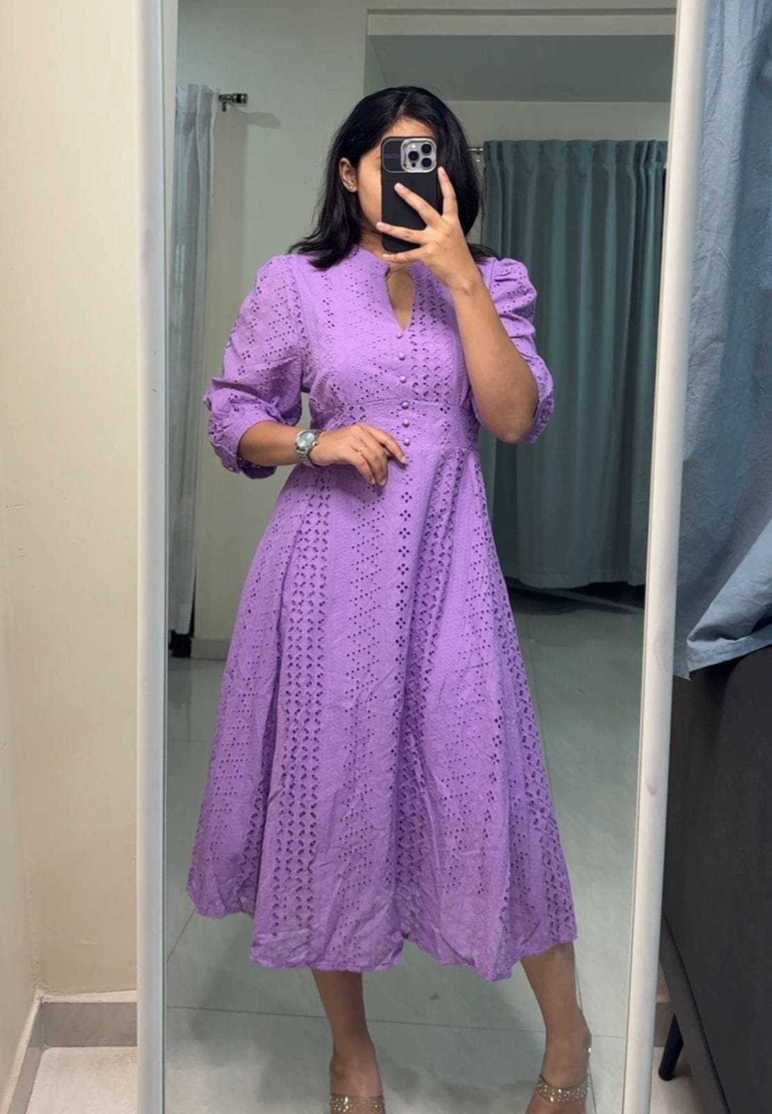 Remi Cotton Cutwork Midi Dress - Lavender, XL image