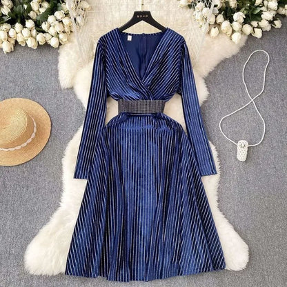 Aliza Velvet Shimmer Dress - Navy Blue image