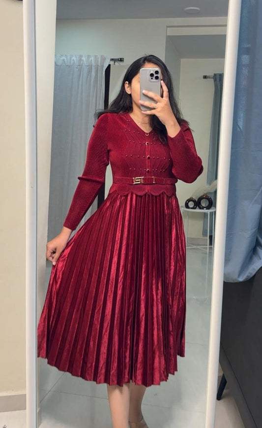 Rouge Velvet Pleated Dress image 0