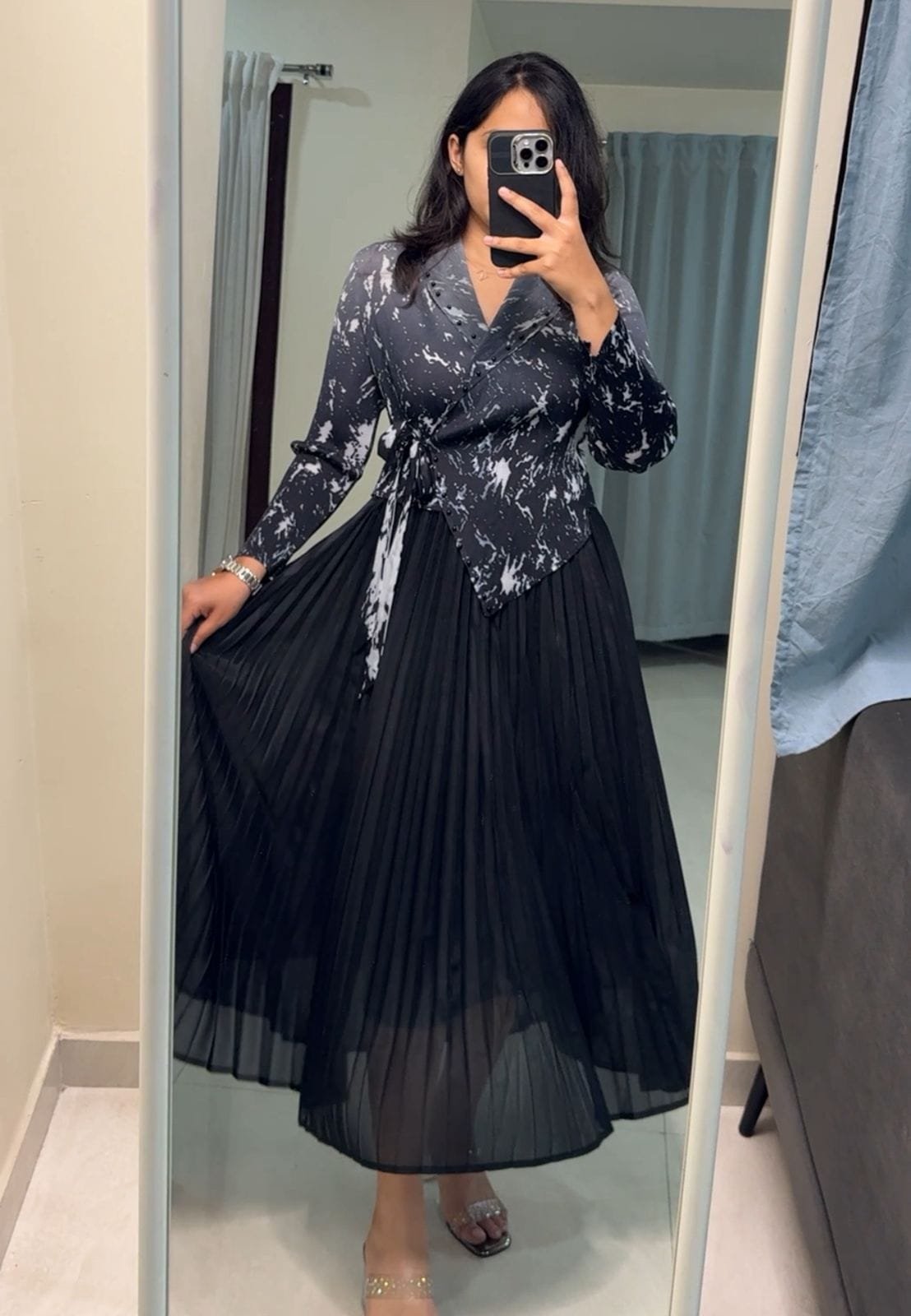 Isis Finely Pleated Dress - Black image
