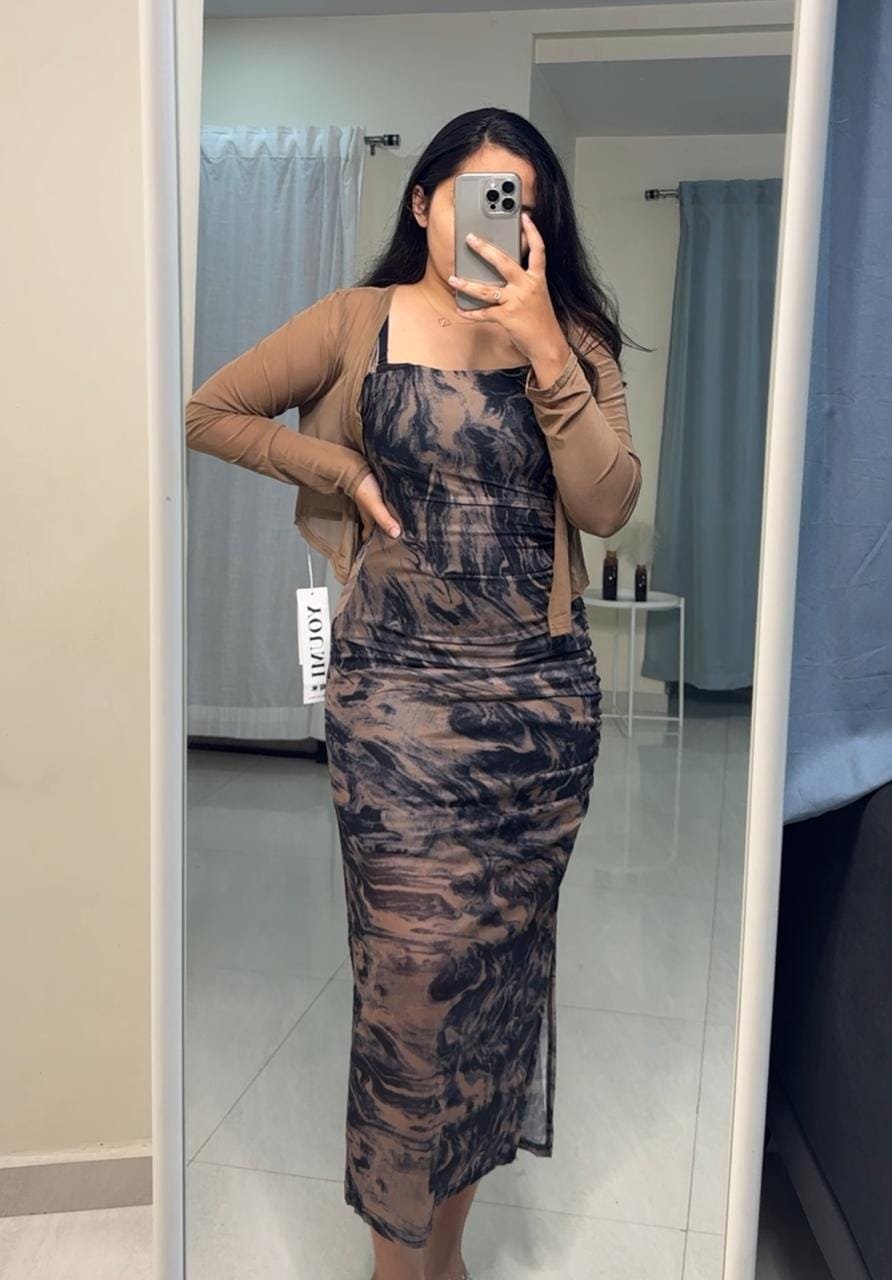 Sarah Mesh Dress With Shrug - Brown image