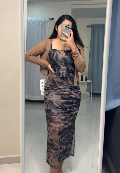 Sarah Mesh Dress With Shrug - Brown image